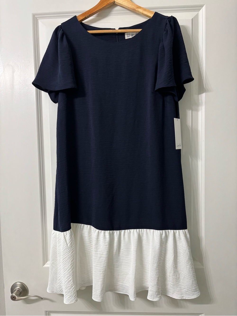 Harper Rose Navy and White Color Block Flutter Dress size 12 NWT